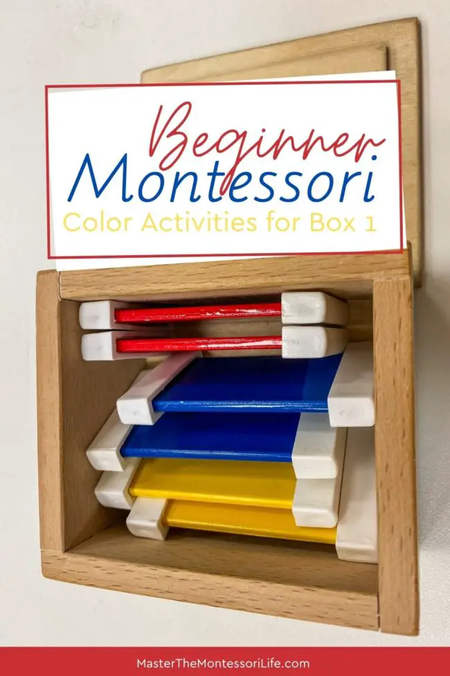 In this post, I will show you what the Color Box 1 is, what it looks like and some Montessori color activities using Box 1 tablets.