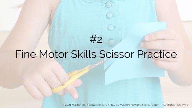 Three Minute Montessori - Practical life- a cutting activity! I know this  may seem very boring to adults, but repetition is the basis of mastery, and  Miss Emmy was so engrossed! I